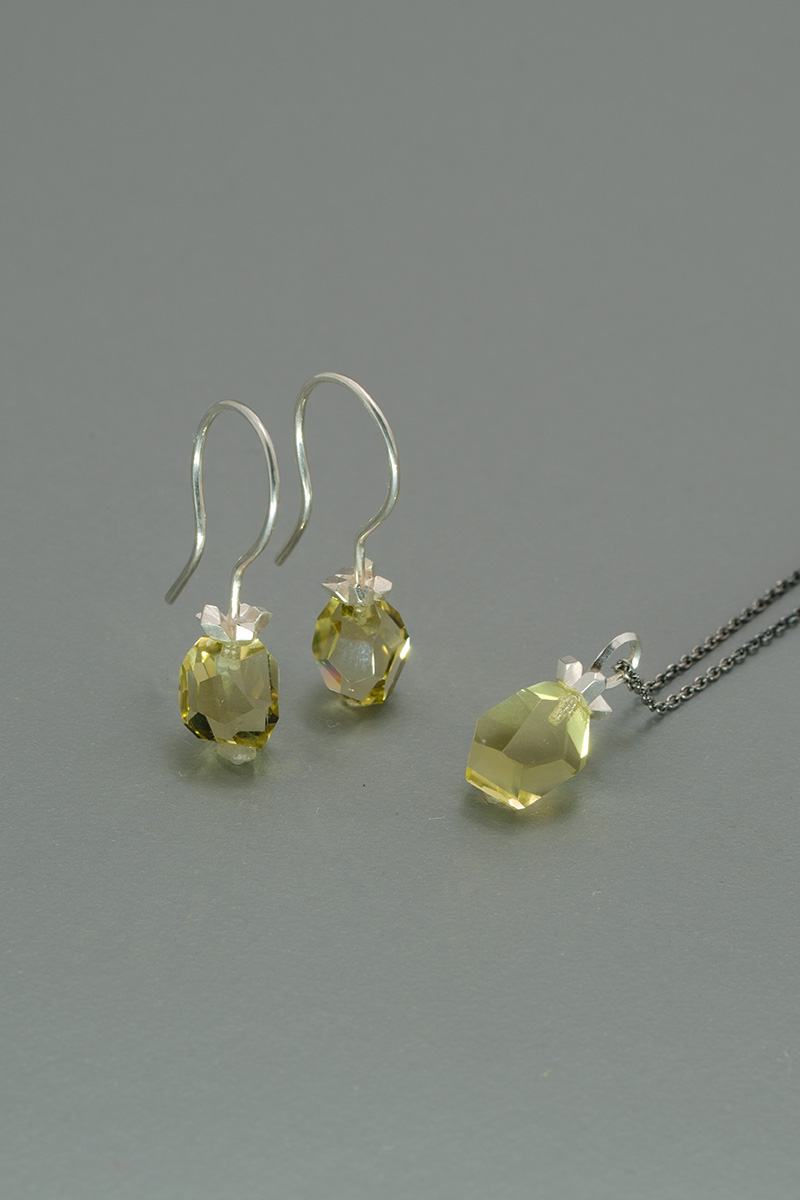Klunker Ohrhänger Silber mit gelbem Citrin – Bild 2