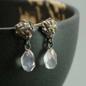 Klunker Ohrstecker Silber geschwärzt mit Rosenquarz